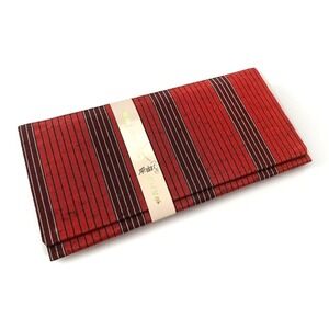 Vintage 80s Japanese Tsumugi Silk Slim Bill Long Wallet Red Stripe Made in Japan